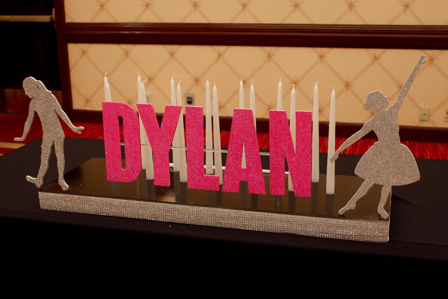 Dance Themed Candle Lighting Display with Glittered Name and Dance Silhouettes