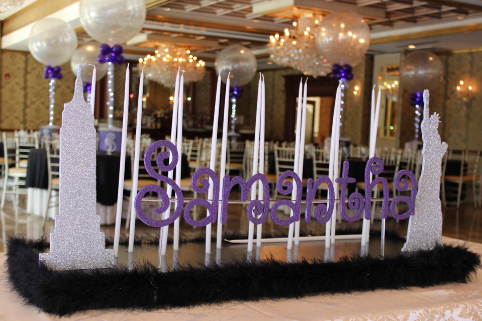 NYC Themed Candle Lighting Display with Sparkled Name and Themed Silhouettes