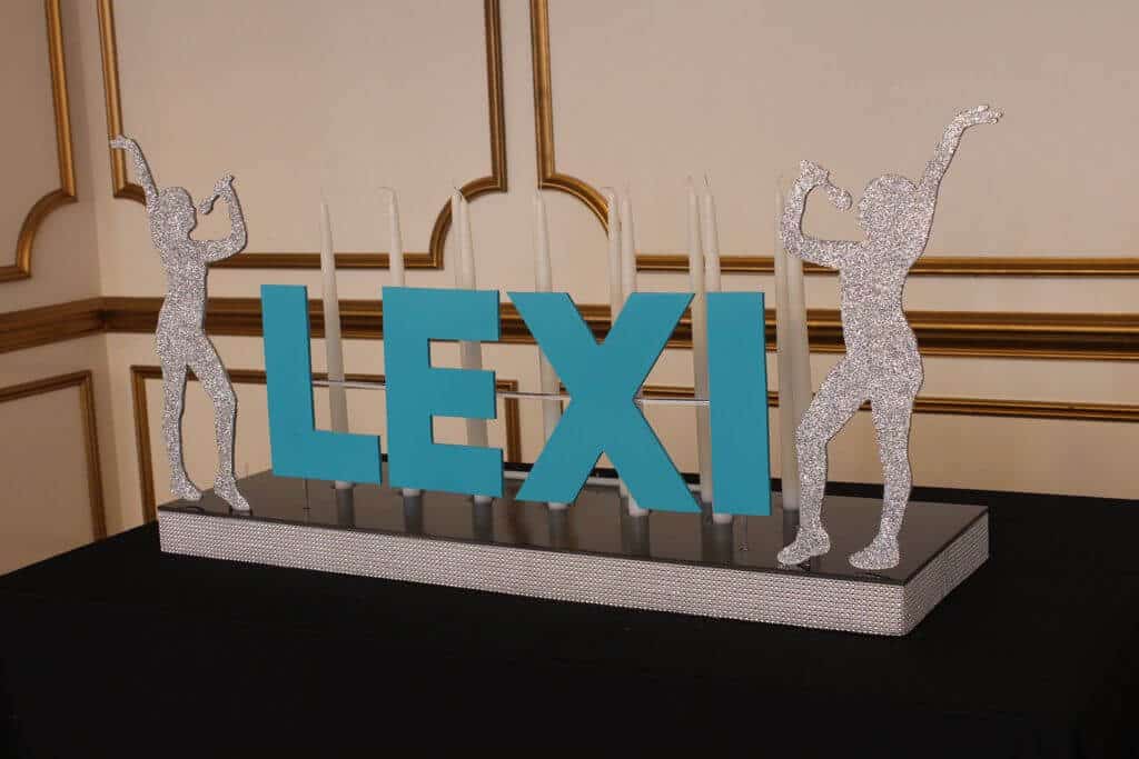 Music Themed Candle Lighting Display with Name and Glittered Singer Silhouettes