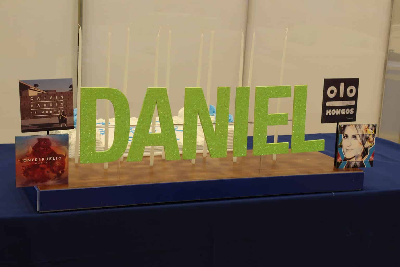 Music Themed Candle Lighting Display with Name and Album Covers