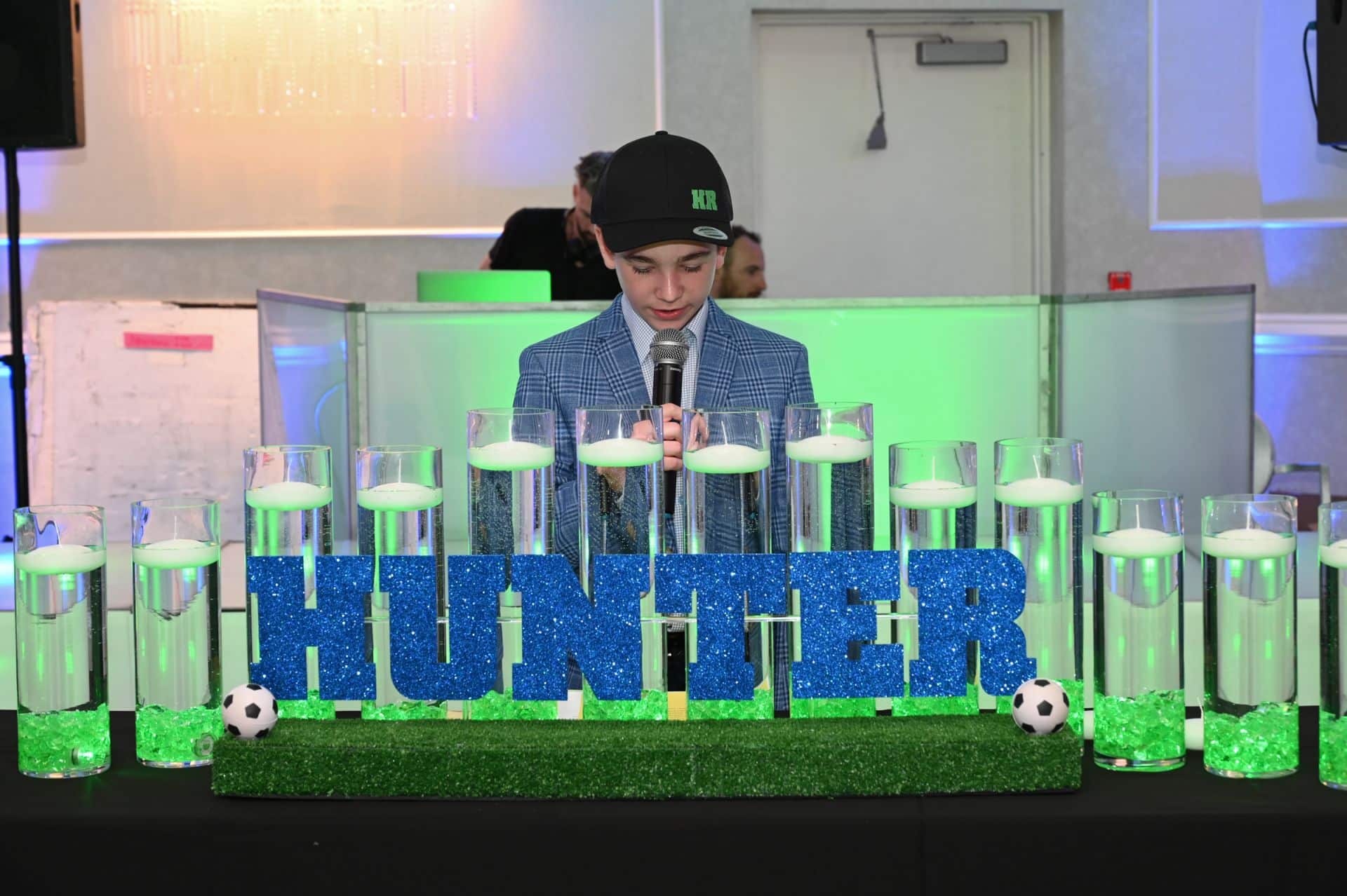 Soccer Candle Lighting Display with LED Cylinders & Green Chips