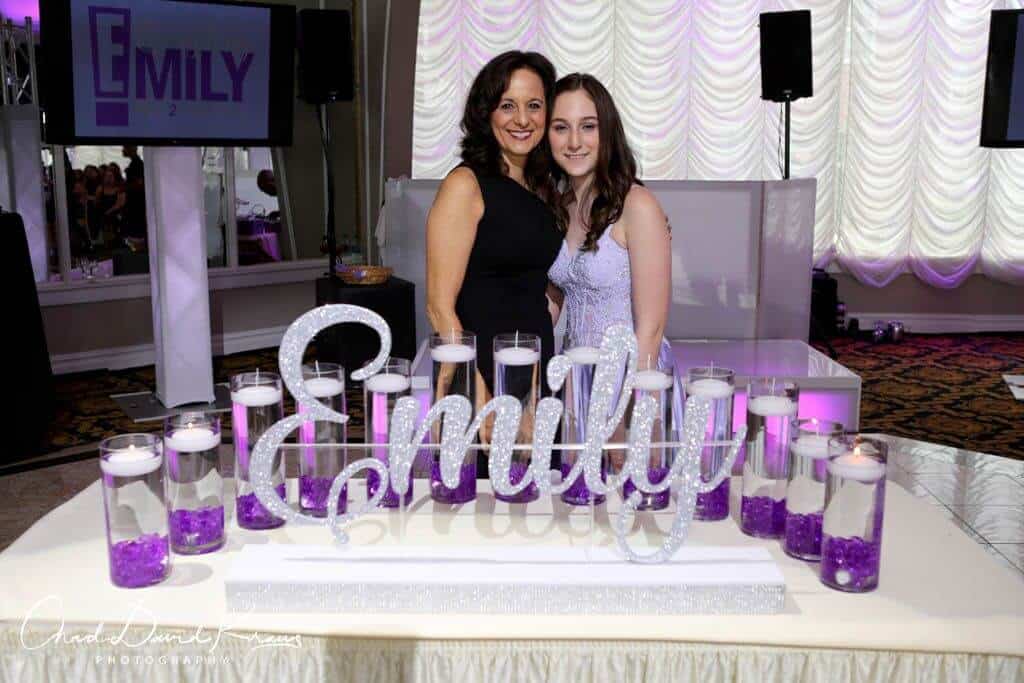 LED Candle Lighting Display with Custom Glittered Name and Cylinders with Floating Candles