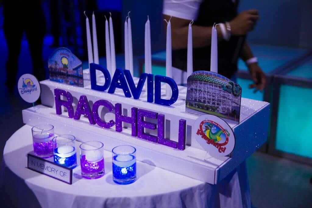 B'nai Mitzvah Candle Lighting with Tiered Base and Glittered NAmes