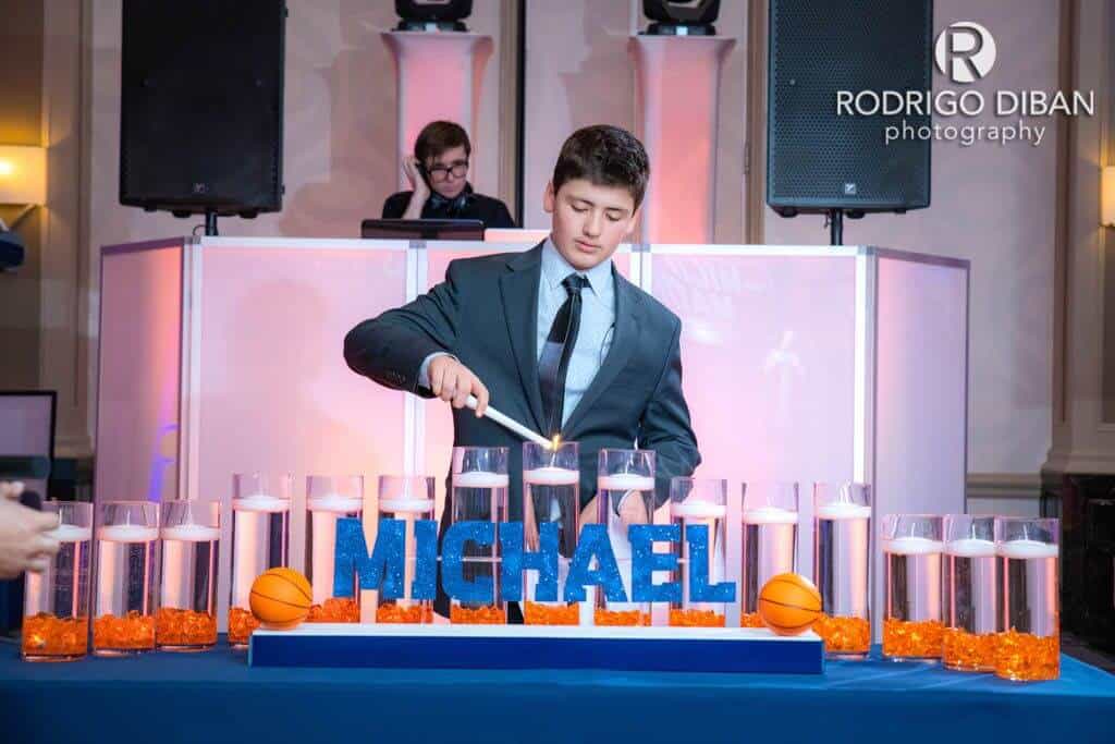 Basketball Themed Candle Lighting Display with Glittered Name and Orange LED Cylinders