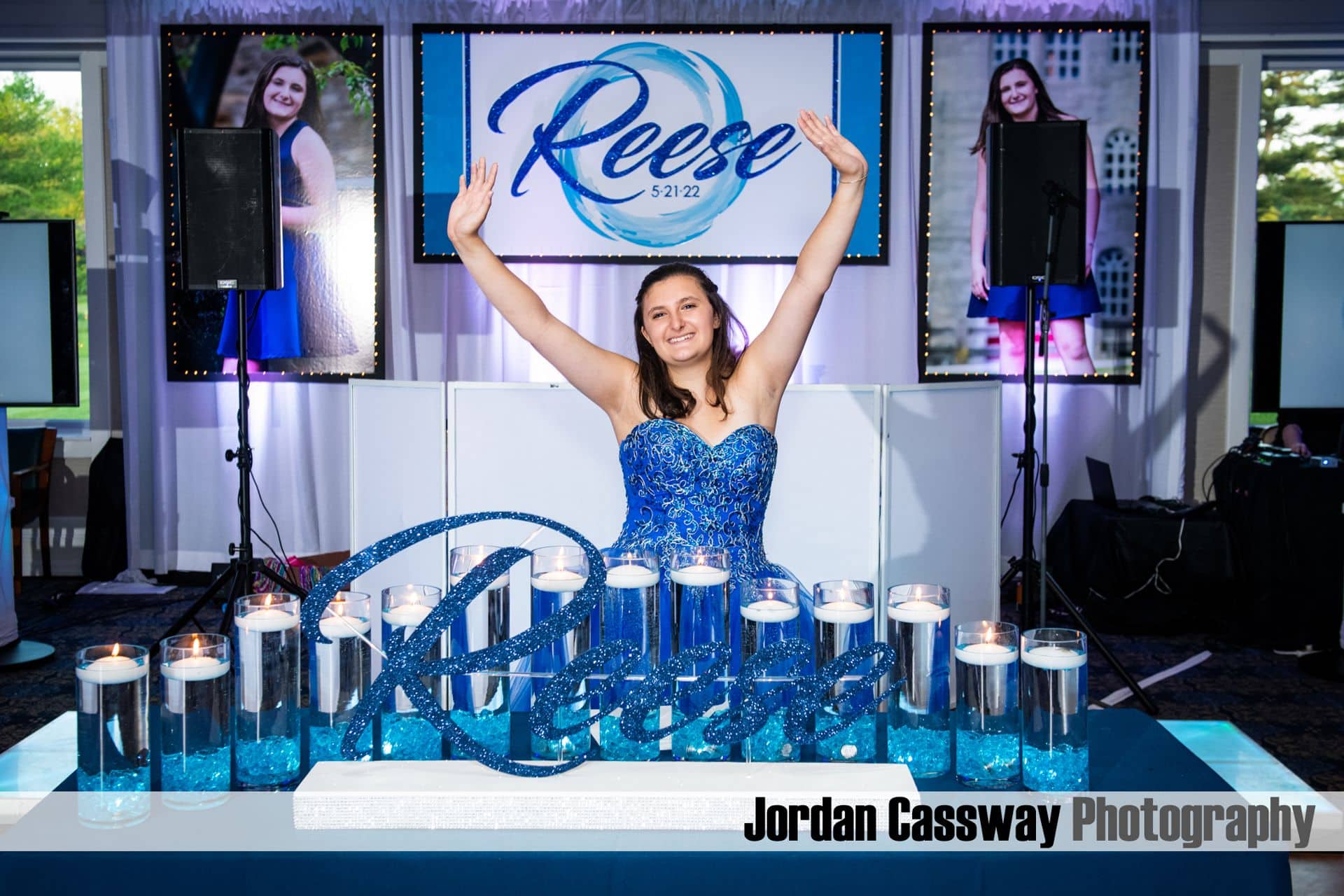 Swim Themed Candle Lighting Display with Glitter Name and LED Cylinders