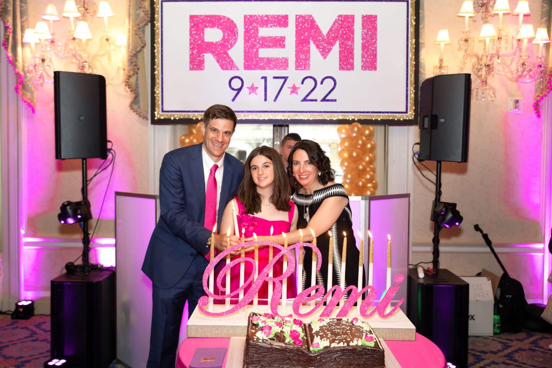 Hot Pink and Gold Candle Lighting Display with Glitter Candles