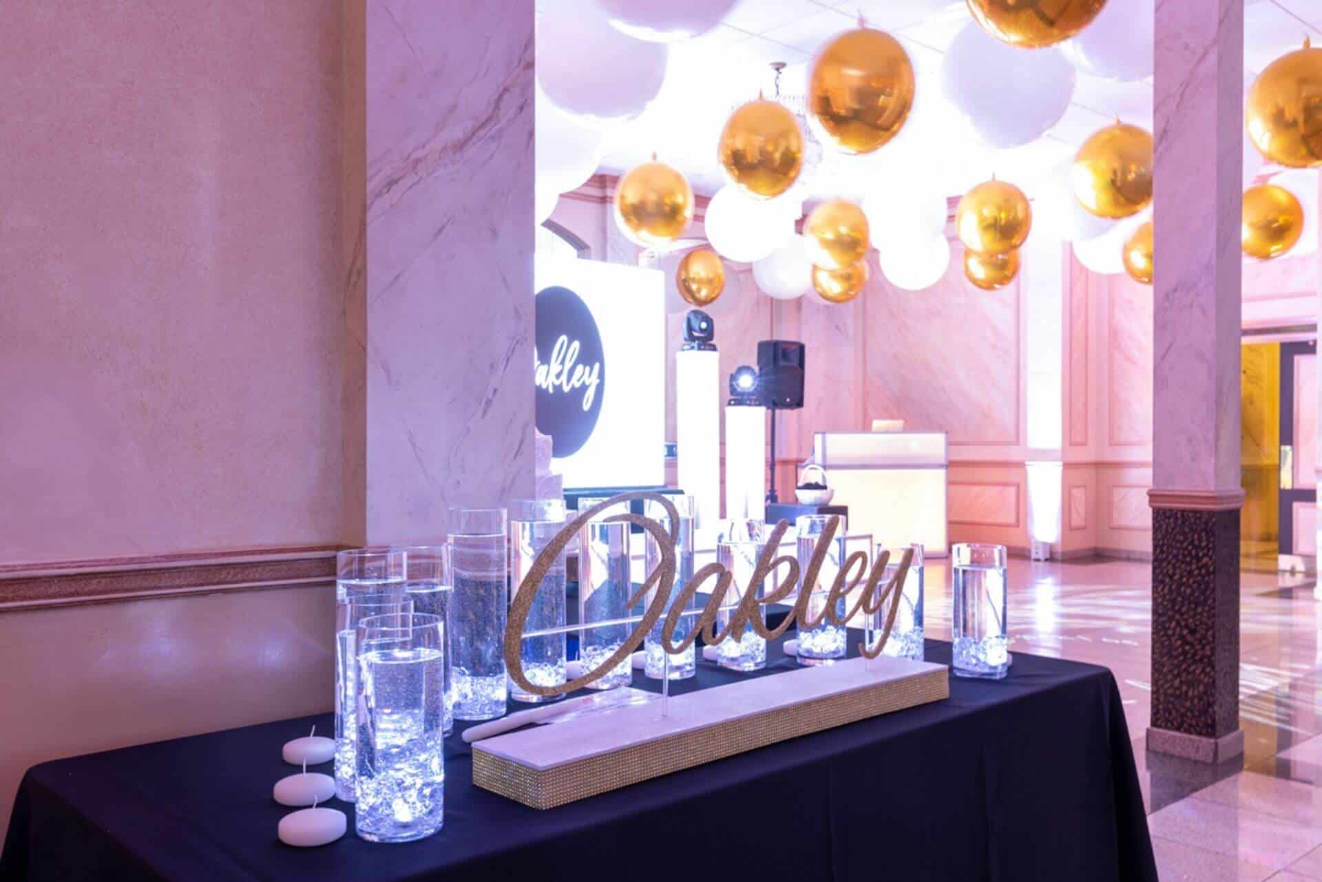 LED Name and Logo Candle Lighting Display with Cylinders and Floating Candles for Bat Mitzvah