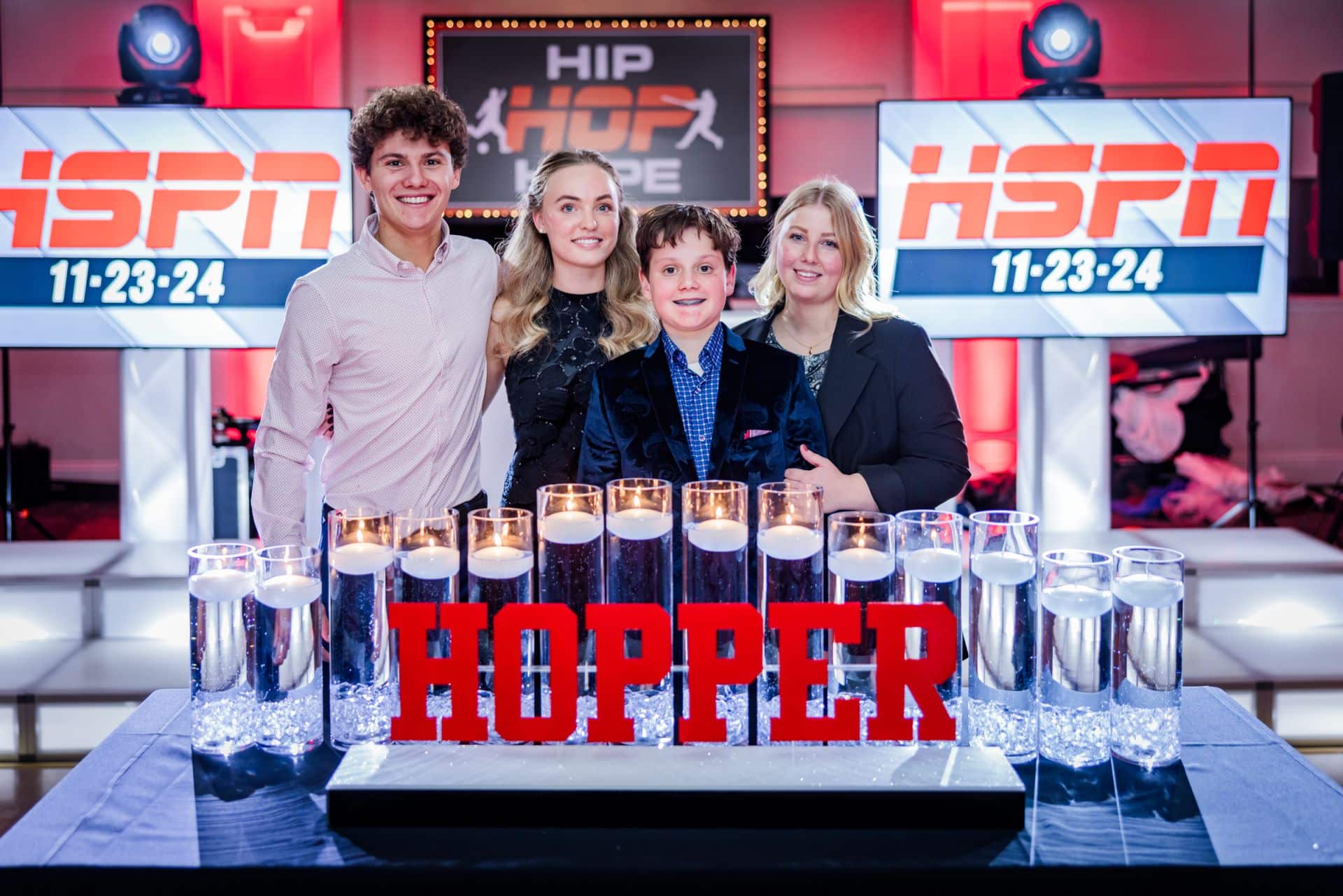 Candle Lighting Display with Cylinders and LED Chips for a ESPN Themed Bar Mitzvah