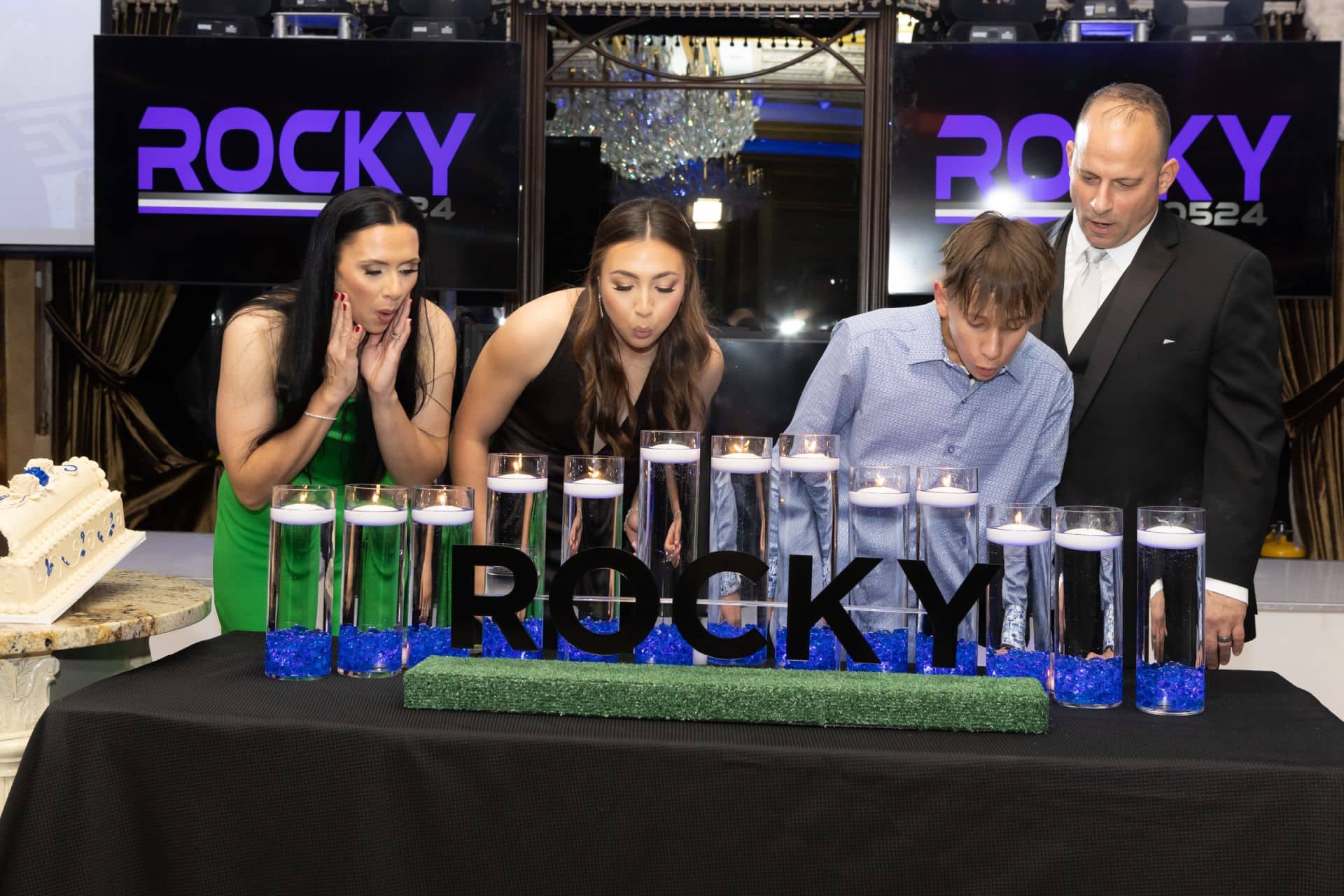 Candle Lighting Display with Cylinders and Blue Chips
