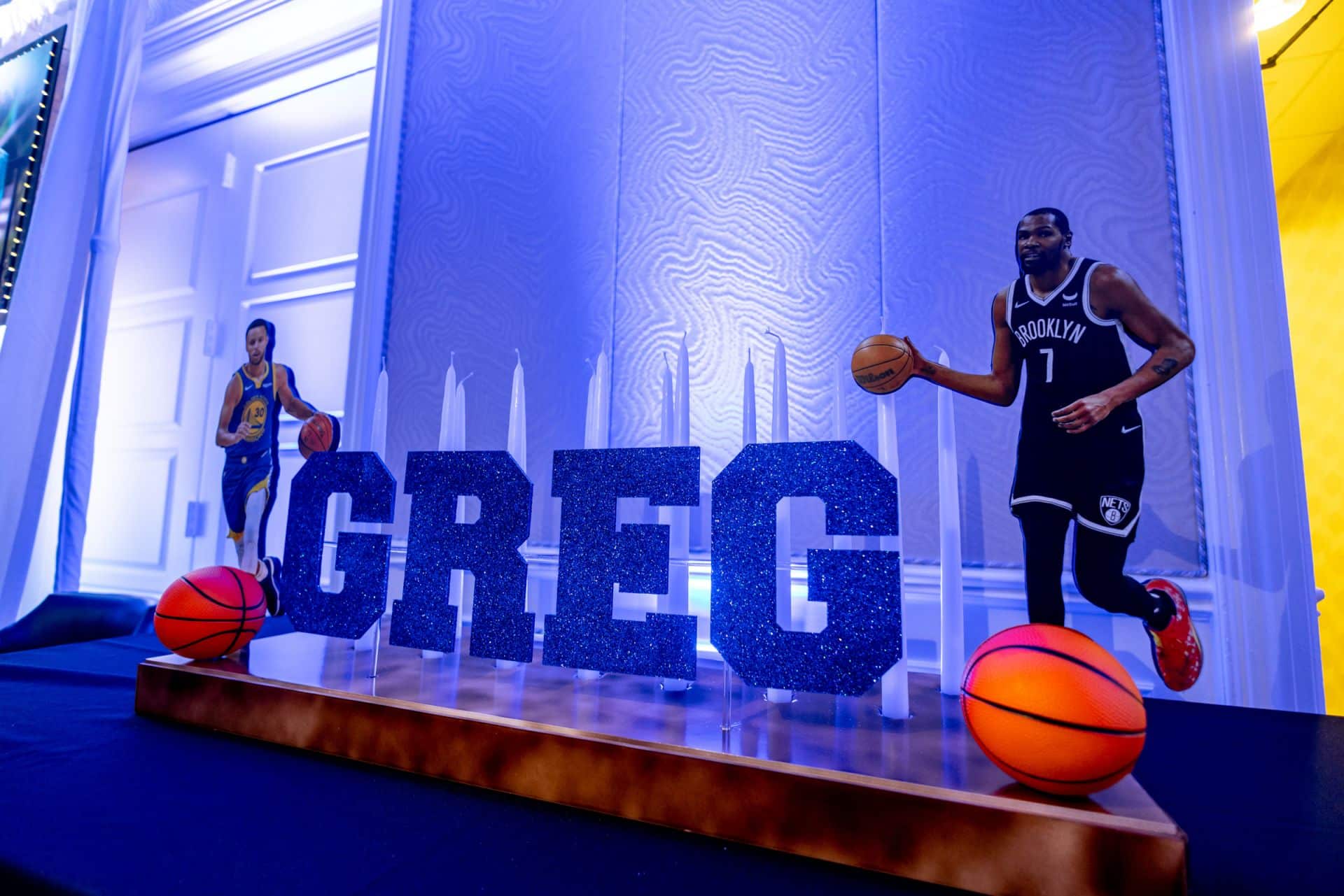 Basketball Themed Candle Lighting Centerpiece with Player Cutouts