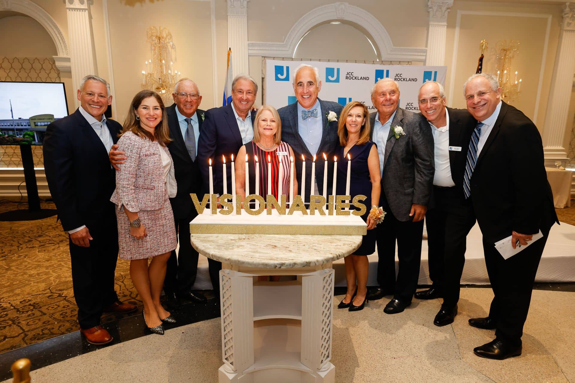 Candle Lighting Centerpiece with Gold Glitter Letters for JCC Event