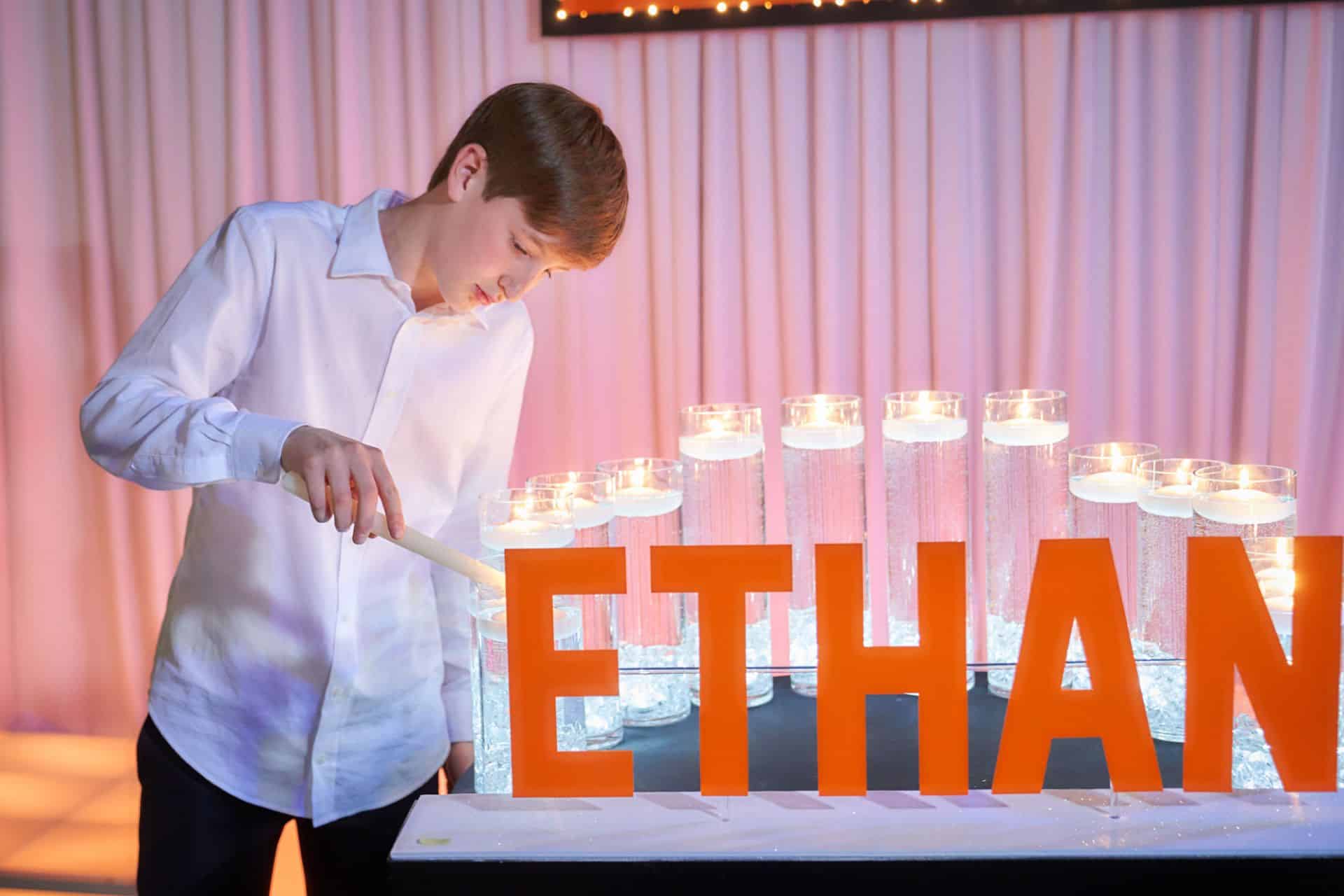 LED Candle Lighting with Custom Name Display for Hockey Themed Bar Mitzvah