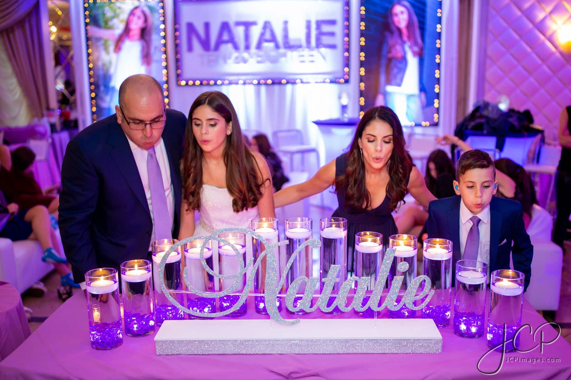 Silver Glitter Name Candle Lighting Display with Cylinders and LED Chips