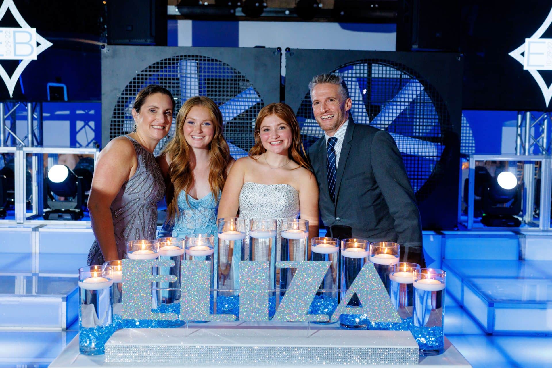 Silver and Light Blue Candle Lighting Display with LED Cylinders with Floating Candles