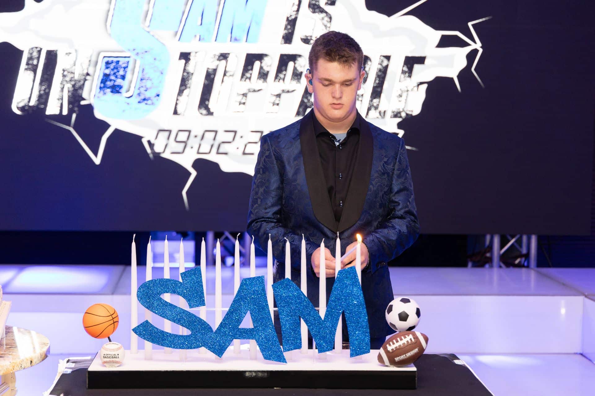 Custom Candle Lighting Display with Sports Balls for Bar Mitzvah
