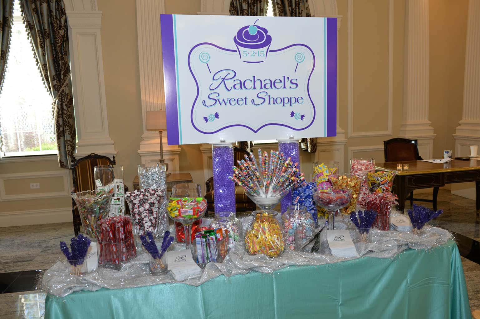Bat Mitzvah Candy Bar with Custom Sign and Logo Bags