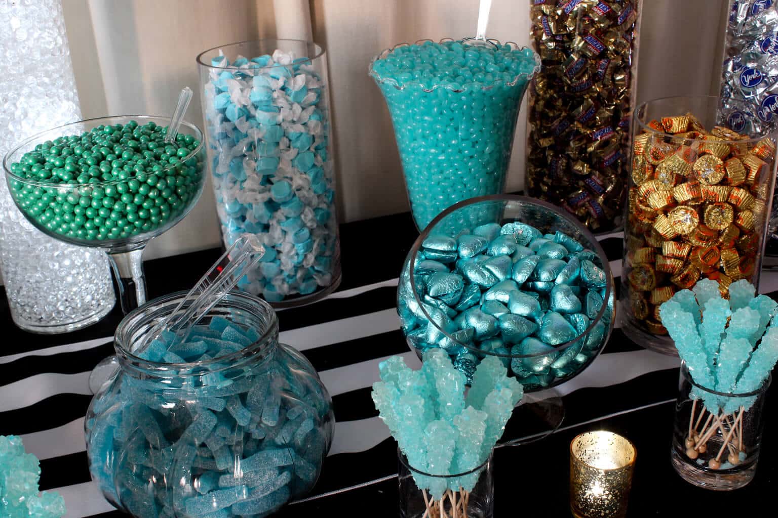 Turquoise and Gold Candy Bar with Rock Candy