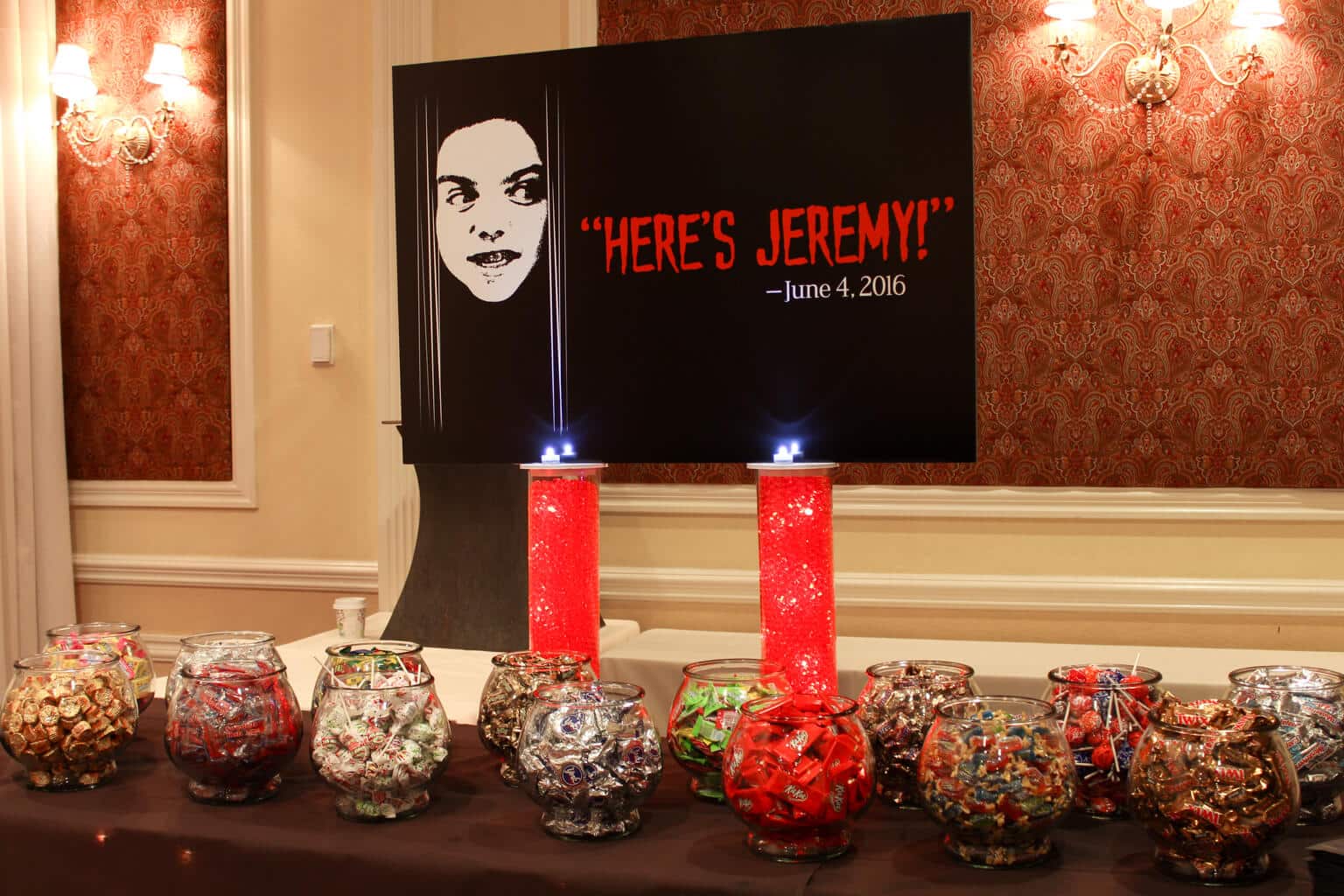 Horror Themed Bar Mitzvah Candy Bar with Custom Logo Sign