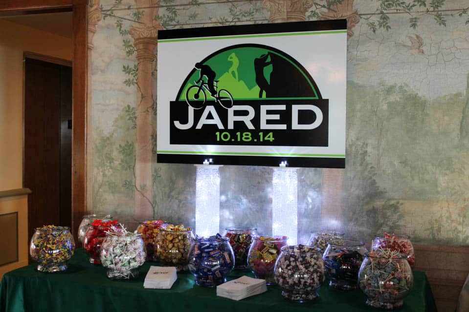 Custom Candy Bar Setup with Logo Sign and LED Lights