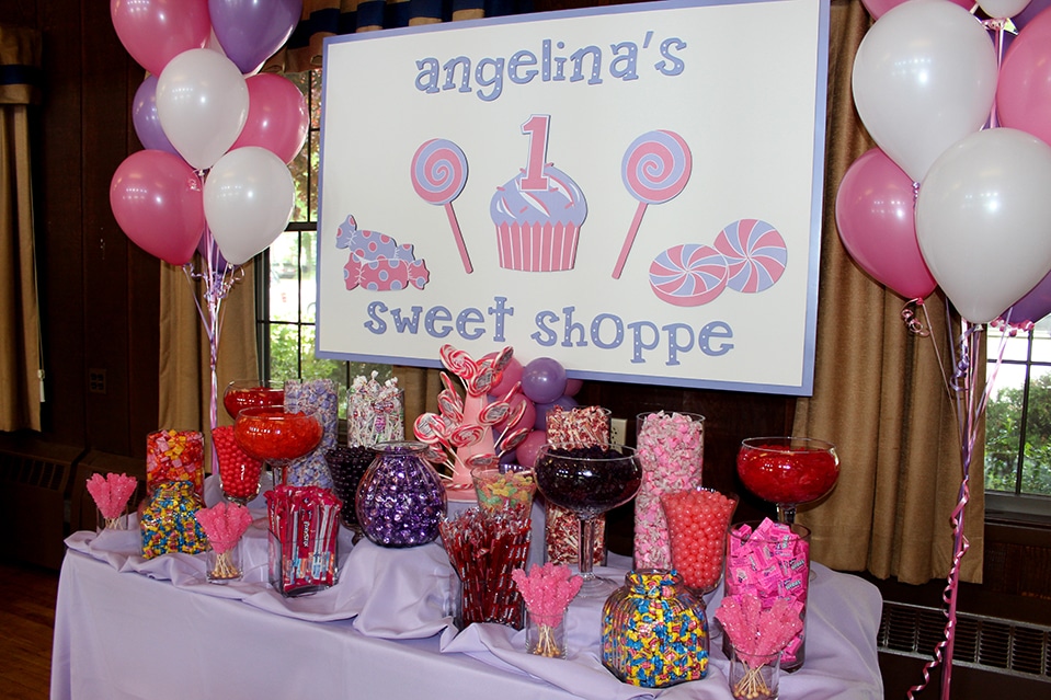 First Birthday Custom Candy Bar Setup with Custom Designed Backdrop