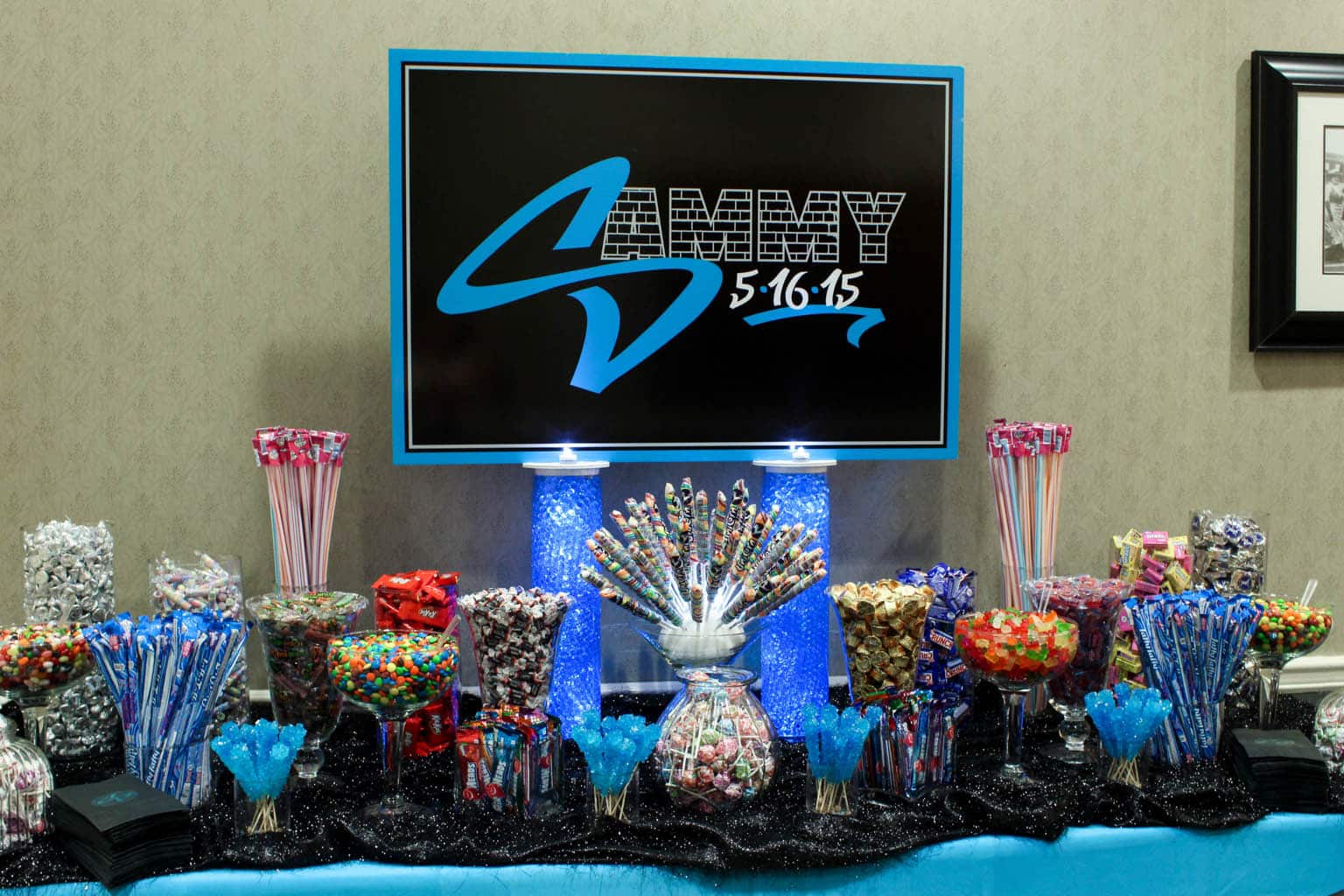 Bar Mitzvah Candy Bar with Custom Logo Sign and Candy Bags