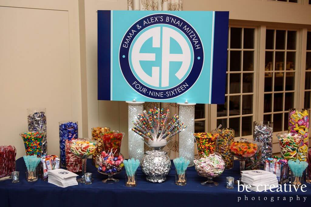 Custom Candy Bar for B'nai Mitzvah with Logo Sign and Candy Bags