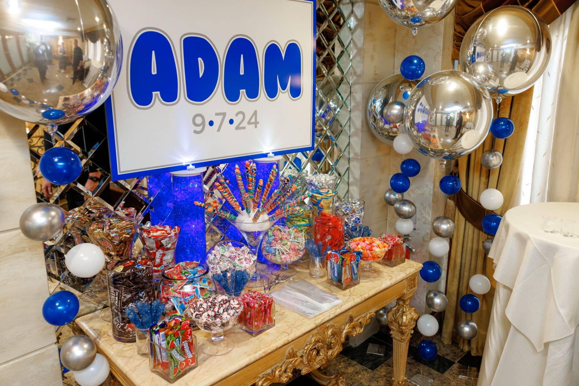 Candy Bar with Custom Signage and Bubble Balloons
