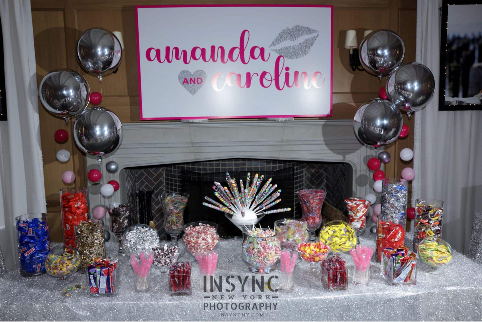 Bat Mitzvah Candy Bar with Custom Sign and Metallic Orbs Bubble Balloons