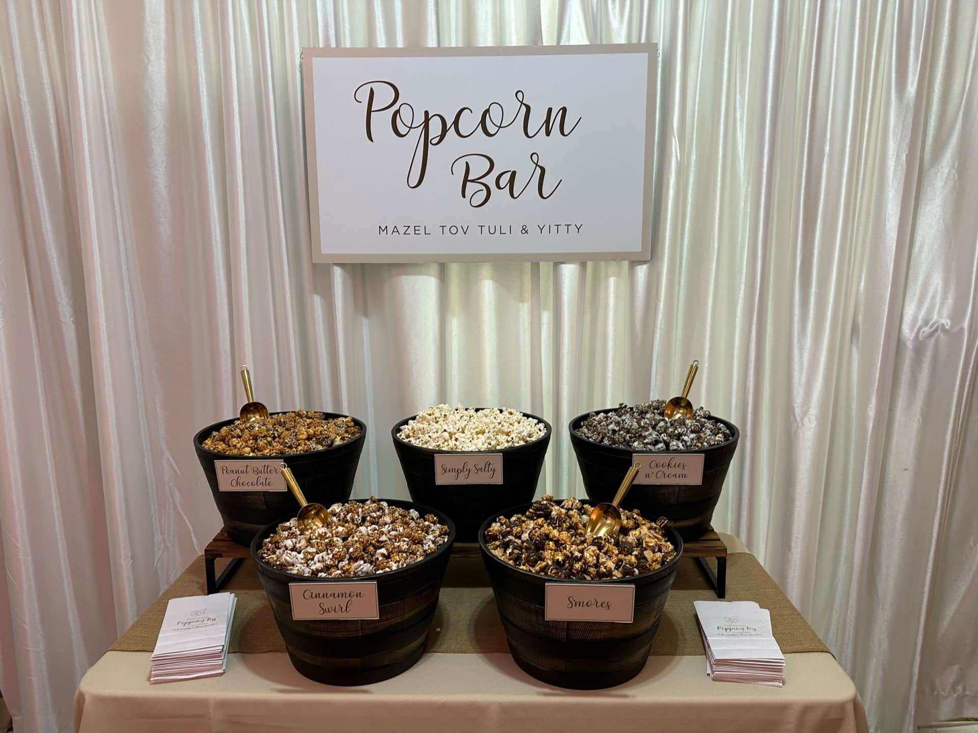 Rustic Themed Popcorn Bar with Custom Sign