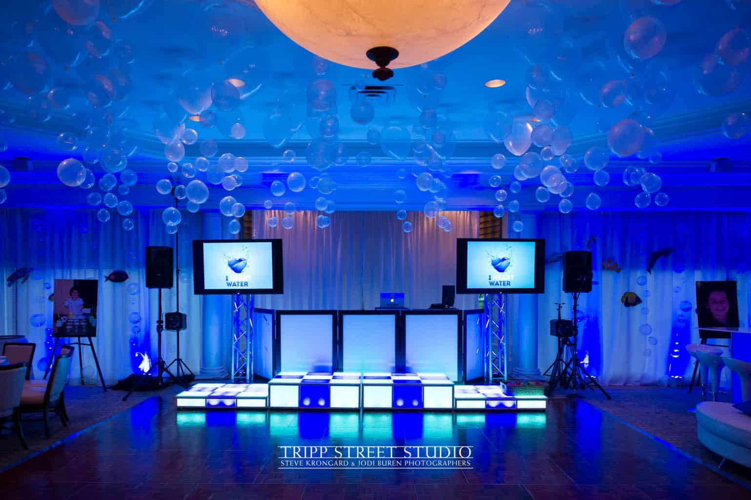 Underwater Themed Bat Mitzvah with Balloon Bubbles over Dance Floor