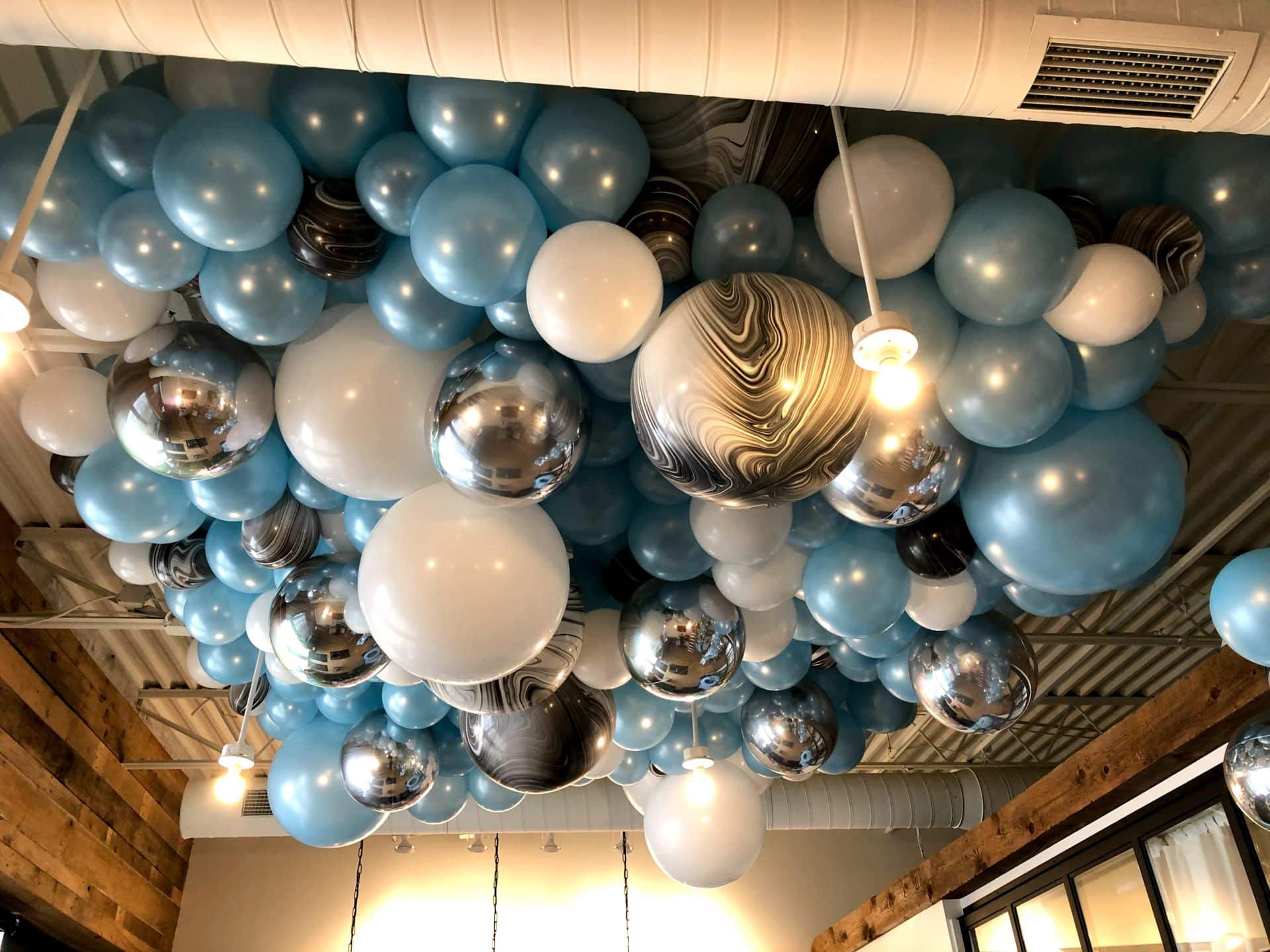 Organic Ceiling Balloon Sculpture for Office Anniversary Event