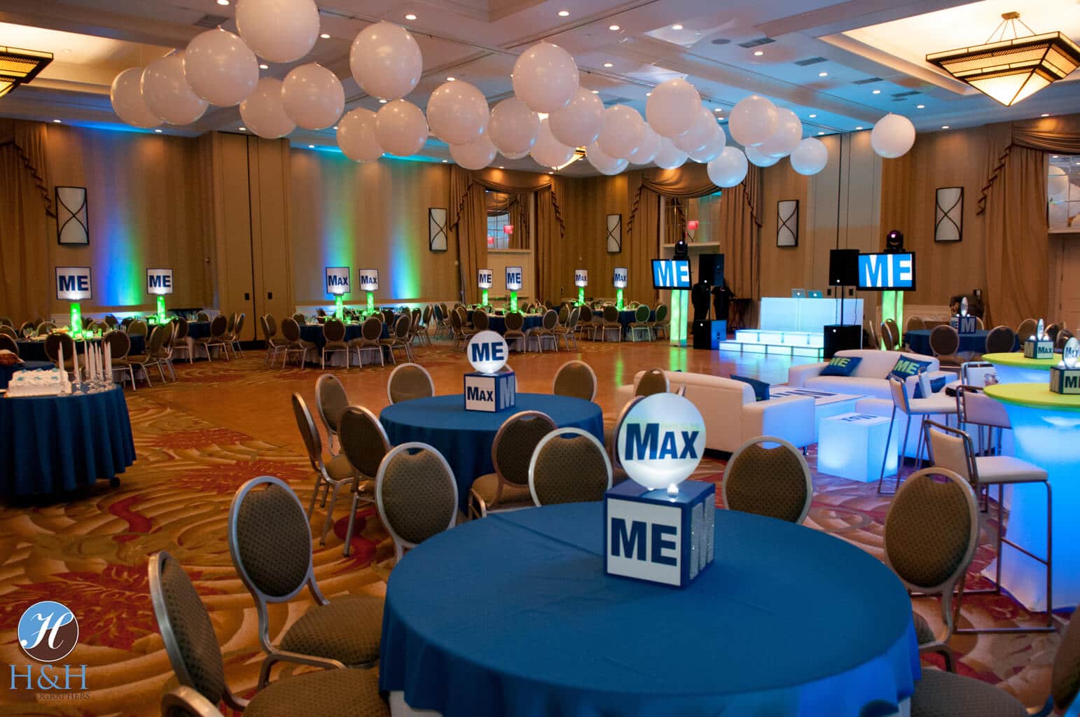 White Balloon on Ceiling over Dance Floor at the Double Tree Tarrytown