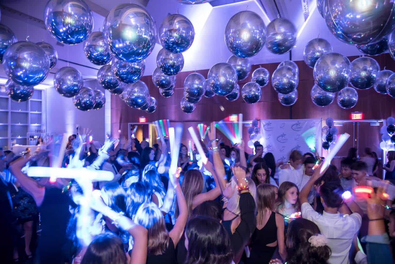 Silver Metallic Ceiling Balloon over Dance Floor