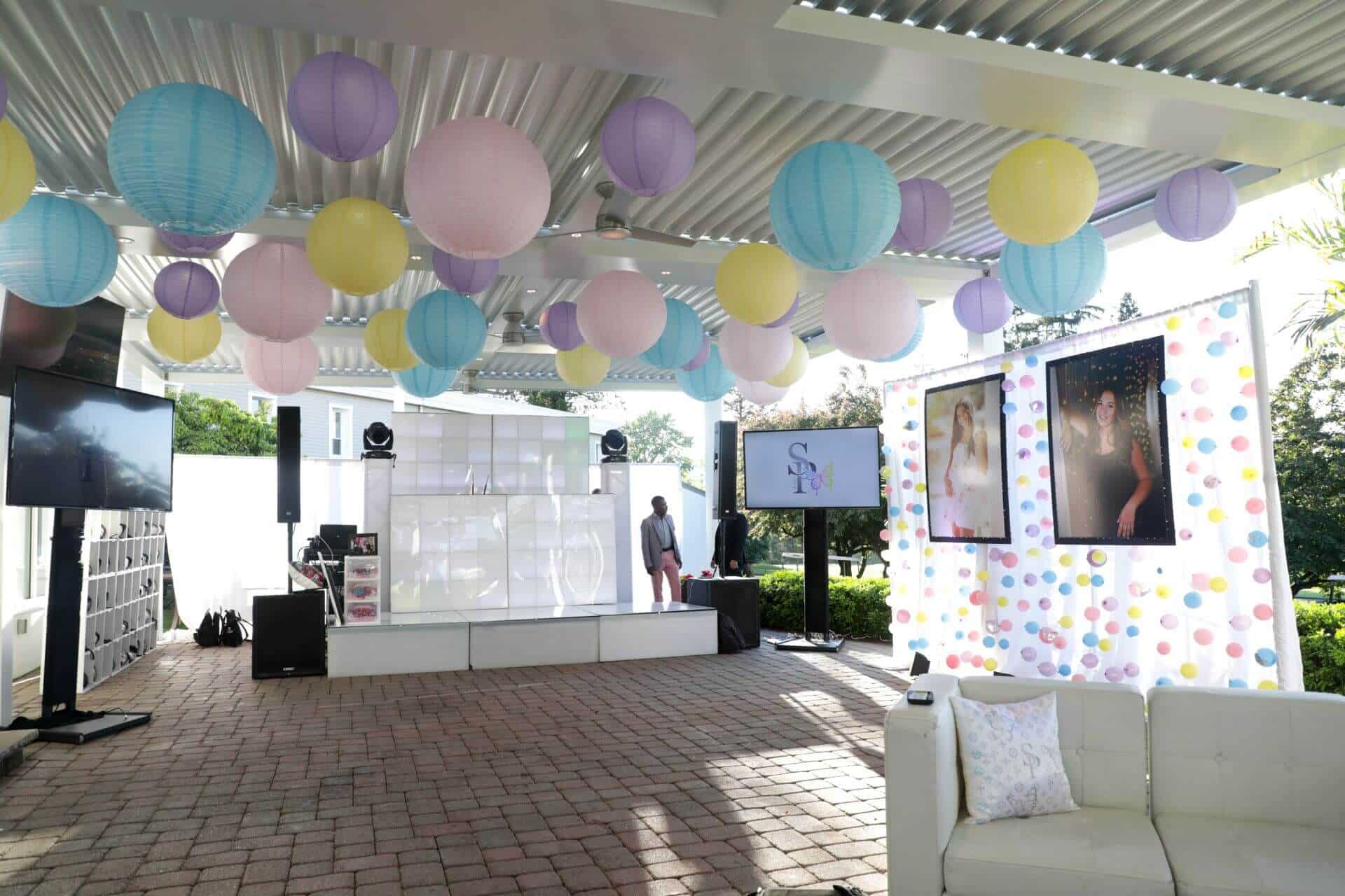 LED Lantern Ceiling Treatment for Outdoor Bat Mitzvah Decor