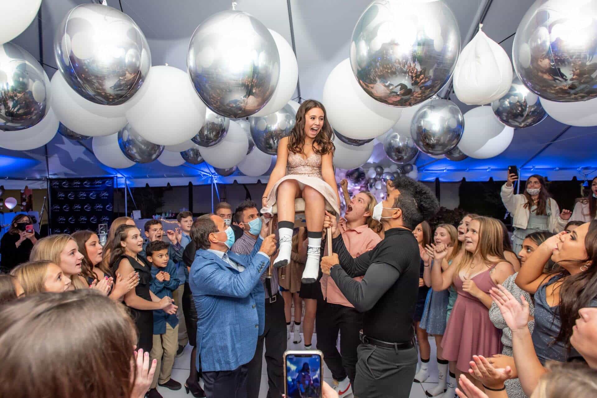White and Silver Ceiling Balloon for Bat Mitzvah