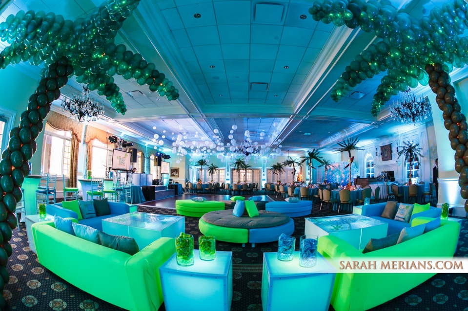 Clear Balloon Bubbles Hanging over Dance Floor
