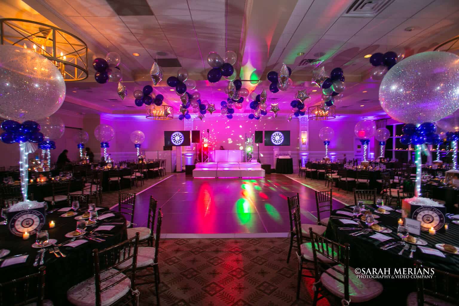 Clusters and Dazzle Stars over Dance Floor for Cooking Themed Bat Mitzvah at Paramount Country Club