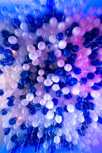 Ceiling Balloons with Shimmer Ribbon over Dance Floor