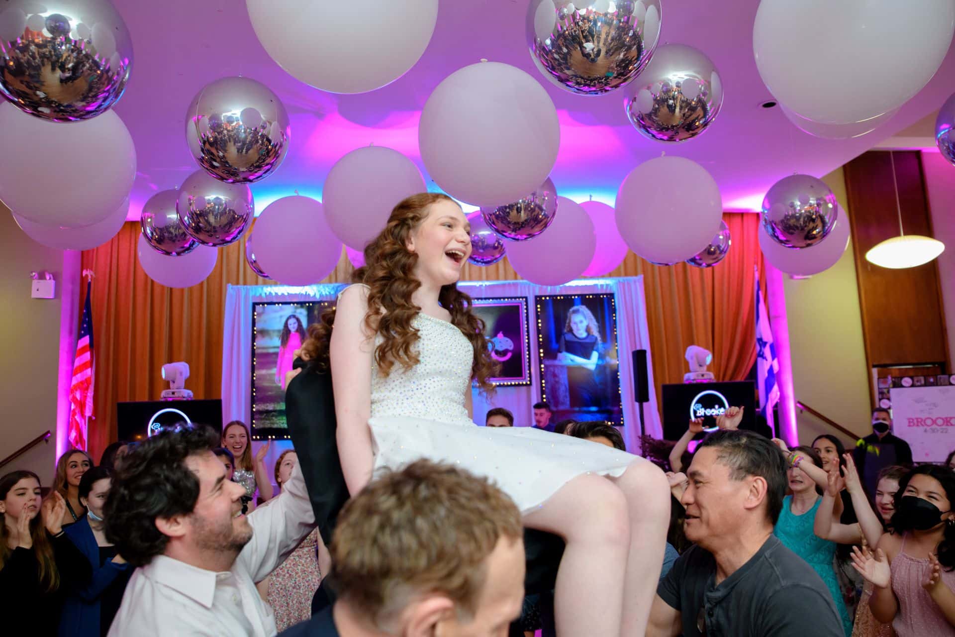 White and Silver Ceiling Balloons over Dance Floor at CSAIR