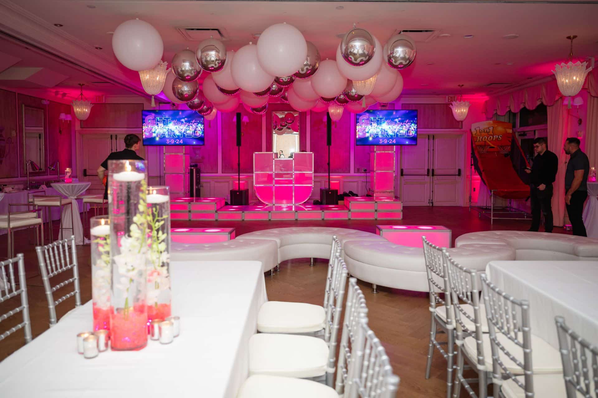 Silver and White Ceiling Balloons for Bat Mitzvah at Delmar