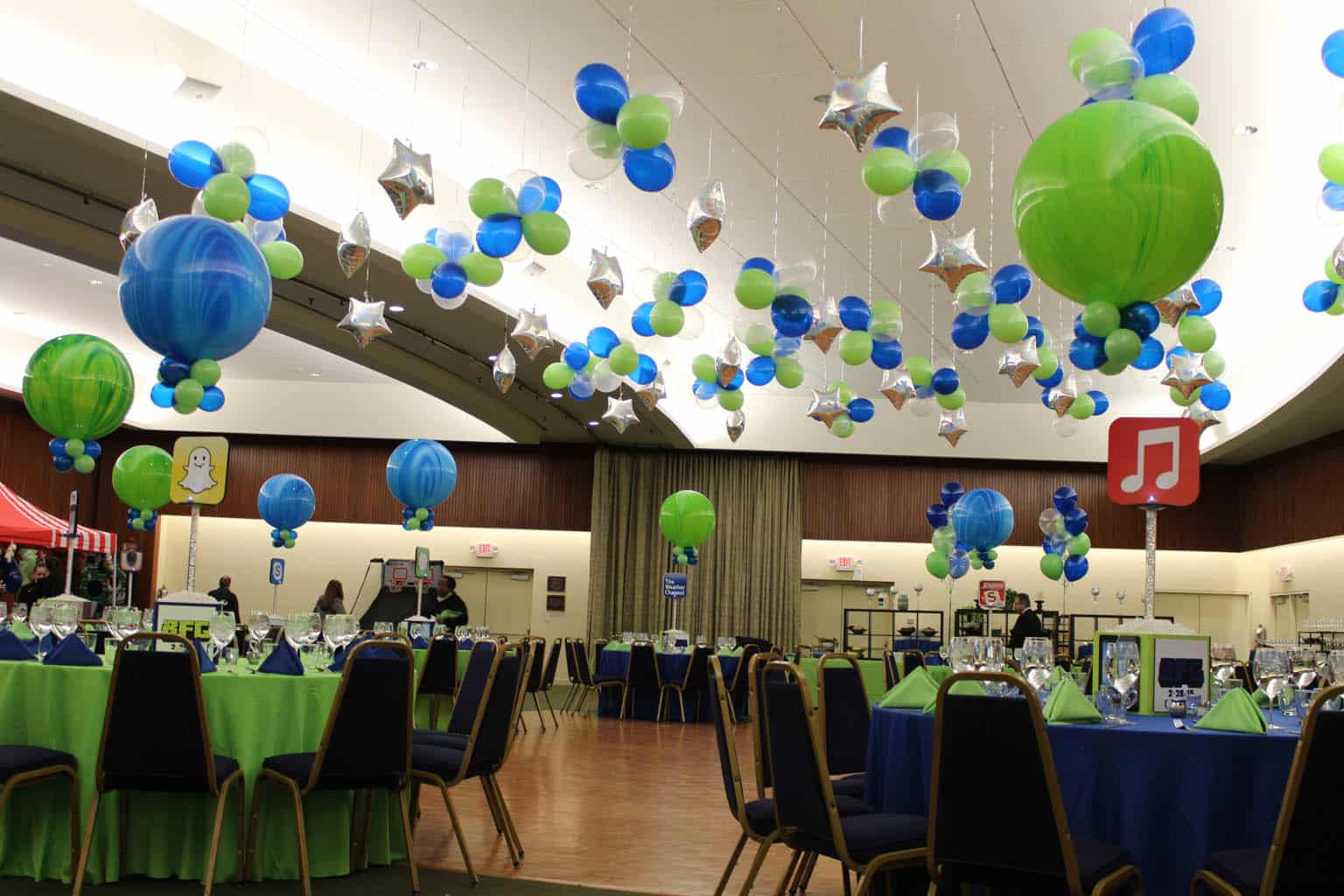 Balloon Clusters and Dazzle Stars over Dance Floor