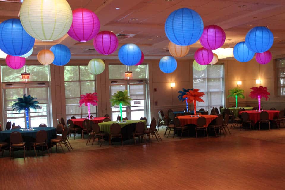 LED Paper Lanterns over Dance Floor for Neon Themed Bat Mitzvah