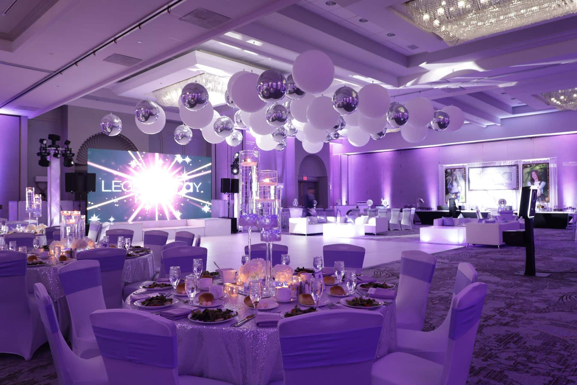 Jumbo White Balloons with Silver Metallic Orbz over Dance Floor at the Park Ridge, Marriott