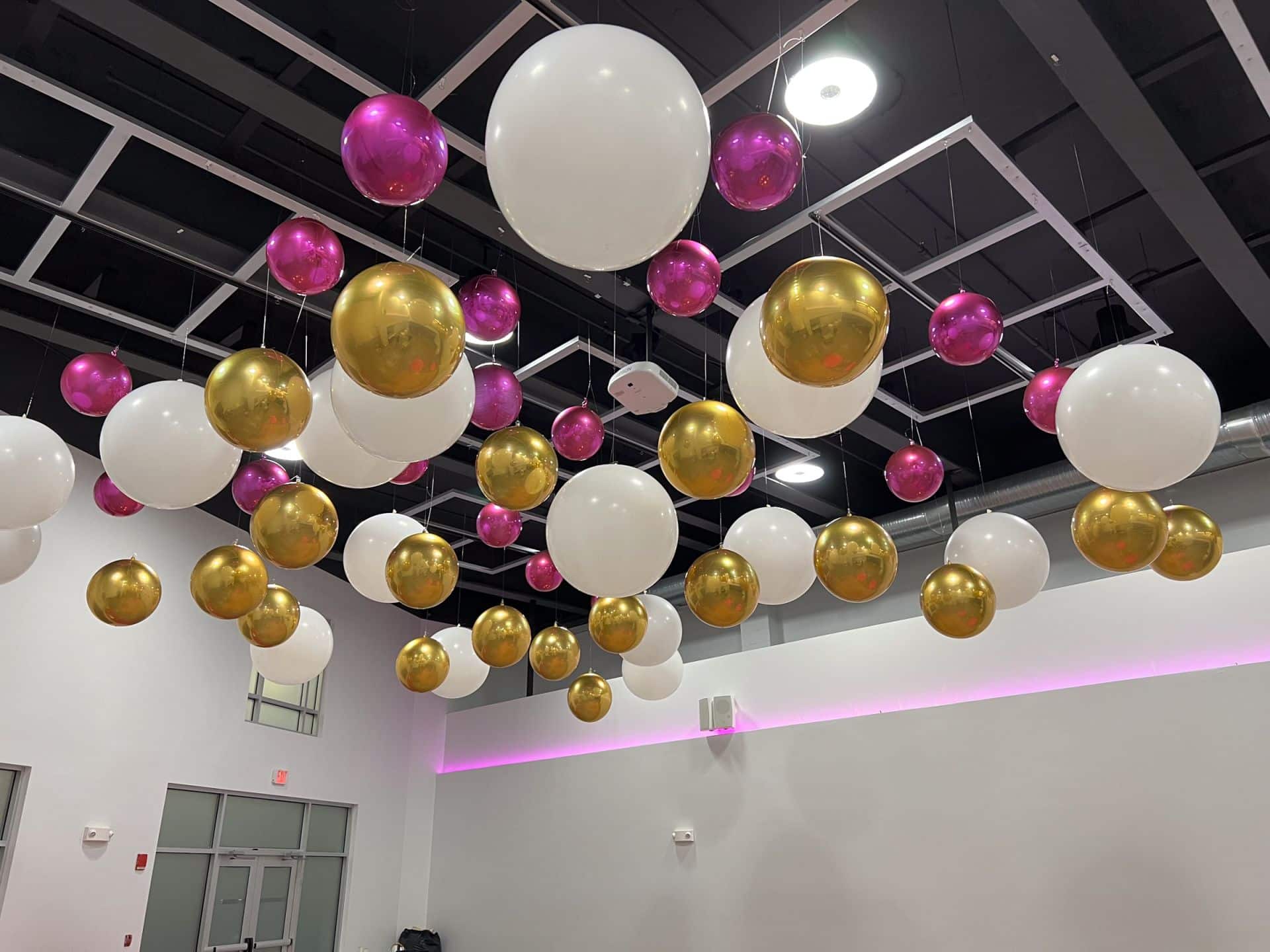Bar Mitzvah Ceiling Balloon with Pink, Gold and White Orbz