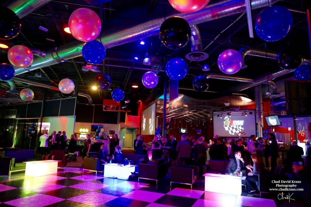 Blue, Black and Silver 3' Ceiling Balloons at Grand Prix