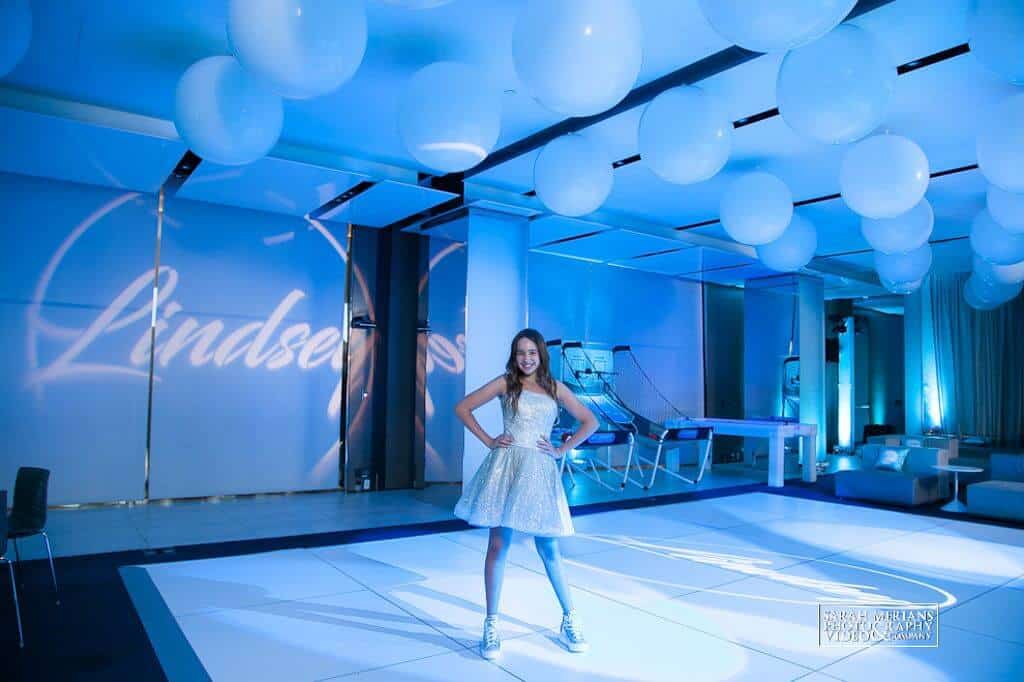 Large White Ceiling Balloons over Dance Floor at Apella, NYC