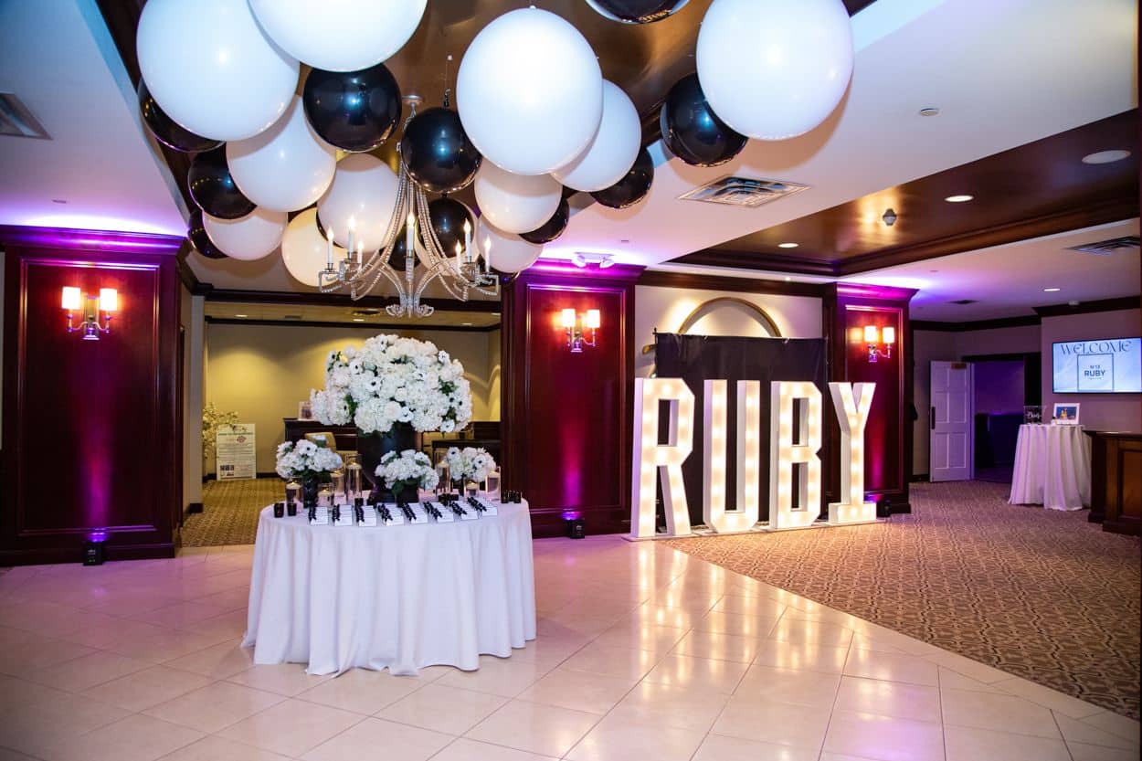 Balloon Ceiling at The Entrance of Harrison Meadows Country Club for a Bat Mitzvah