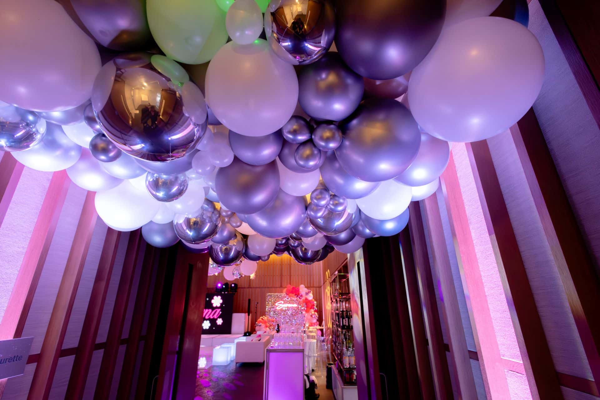 Balloon Garland Over Ceiling for Bat Mitzvah