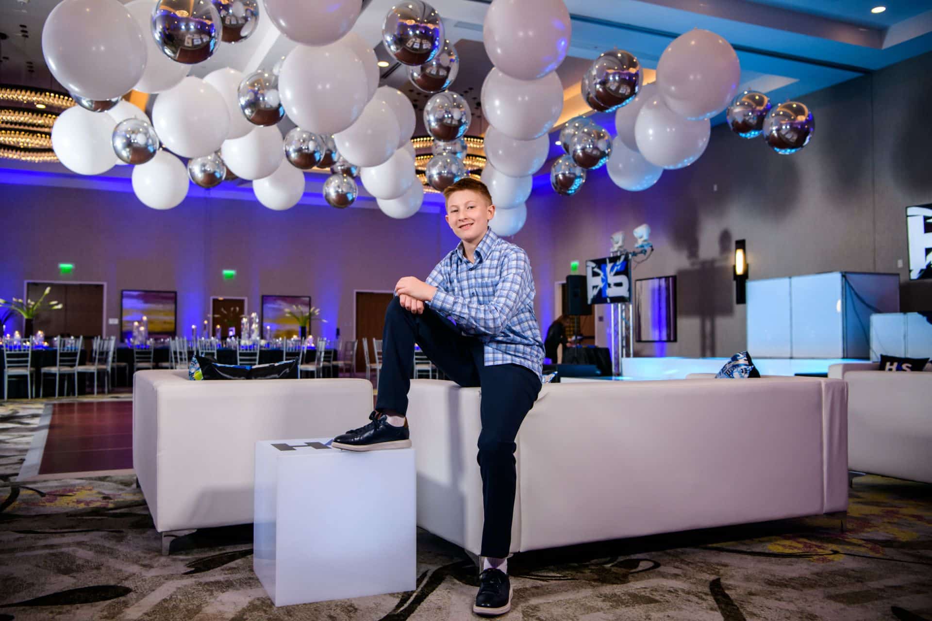 White and Silver Bar Mitzvah Ceiling Balloon