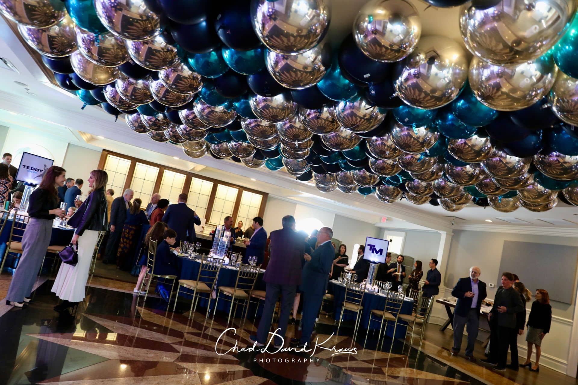 Metallic Blue and Silver Ceiling Balloons